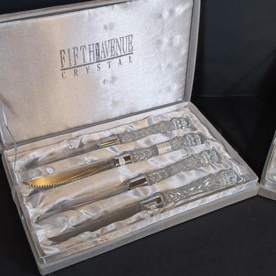 LOT 183: Fifth Avenue Crystal Steak Knives with Crystal Handles