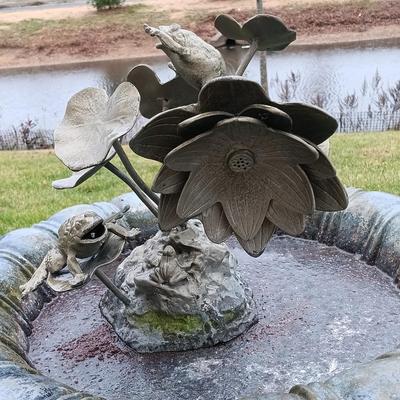 LOT 186: Metal Bird Bath with Frog and Lilypad Spout
