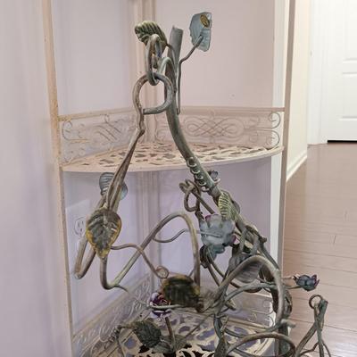 LOT 217: Collapsible Metal Plant Stand, Metal Wine Rack, Metal Basket & Textiles