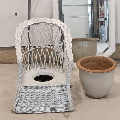 LOT 219: Vintage Metal Wire Shaving Stand with Mirror and Two Plant Holders