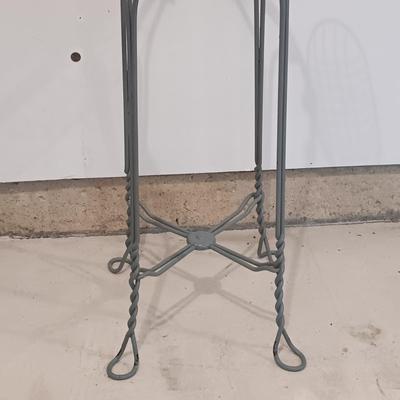 LOT 219: Vintage Metal Wire Shaving Stand with Mirror and Two Plant Holders