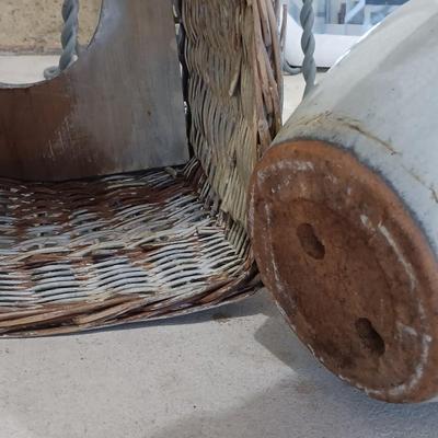 LOT 219: Vintage Metal Wire Shaving Stand with Mirror and Two Plant Holders