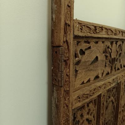 LOT 220: Carved Wood Panel with Individual Carved Pieces & Vintage High Chair