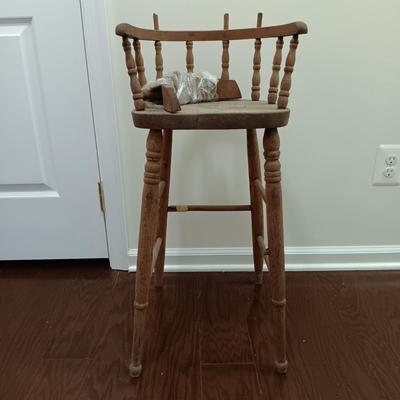 LOT 220: Carved Wood Panel with Individual Carved Pieces & Vintage High Chair