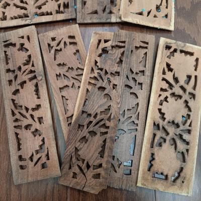 LOT 220: Carved Wood Panel with Individual Carved Pieces & Vintage High Chair