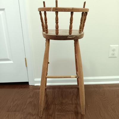 LOT 220: Carved Wood Panel with Individual Carved Pieces & Vintage High Chair