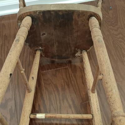 LOT 220: Carved Wood Panel with Individual Carved Pieces & Vintage High Chair