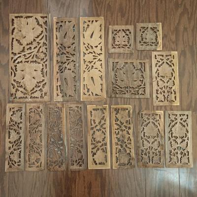 LOT 220: Carved Wood Panel with Individual Carved Pieces & Vintage High Chair