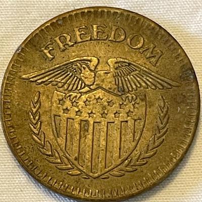 “FREEDOM” ARCADE AMUSEMENT BRASS TOKEN. 1953 LINCOLN WHEAT PENNY