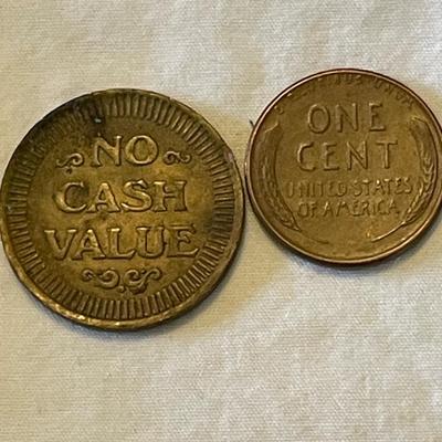 “FREEDOM” ARCADE AMUSEMENT BRASS TOKEN. 1953 LINCOLN WHEAT PENNY