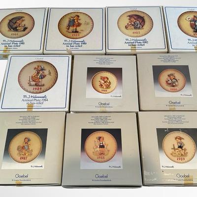 M.J. Hummel Annual Plates in Bas-Relief, 1980–1989 (Goebel) — With Original Boxes