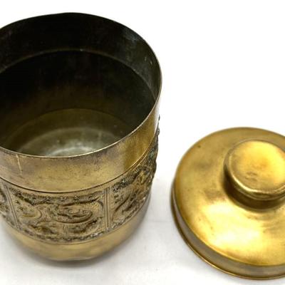 Brass Cigarette Container with Renaissance Ornamentation, Mid-20th Century
