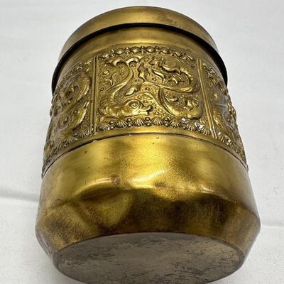 Brass Cigarette Container with Renaissance Ornamentation, Mid-20th Century