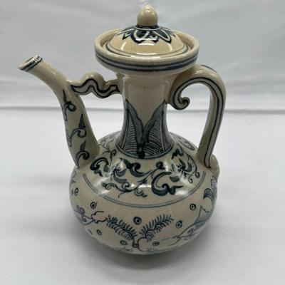 Chinese Vintage White And Blue Teapot