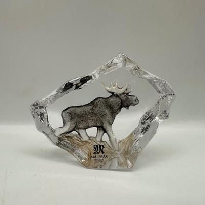 Målerås Sweden Crystal Sculpture – “Miniature Moose” w/ Box