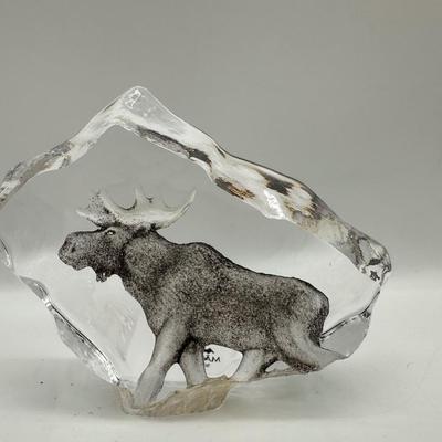 Målerås Sweden Crystal Sculpture – “Miniature Moose” w/ Box