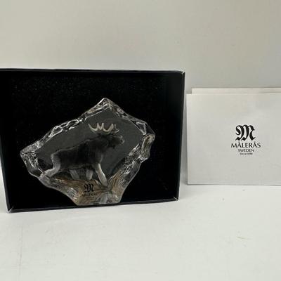 Målerås Sweden Crystal Sculpture – “Miniature Moose” w/ Box