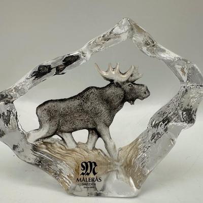 Målerås Sweden Crystal Sculpture – “Miniature Moose” w/ Box