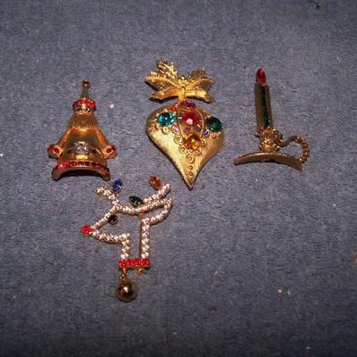 LOT 158 WONDERFUL VINTAGE CHRISTMAS RHINESTONE PINS