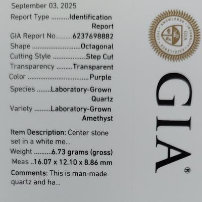GIA CERTIFIED LAB GROWN AMETHYST RING