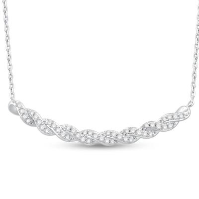 Zales 1/4 CT. T.W. Diamond Twist Curved Bar Necklace in 10K White Gold