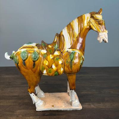 Large 1920s Style Chinese Tang-Style Sancai Glazed Porcelain Horse- FREE NATIONWIDE SHIPPING FOR ALL LOTS