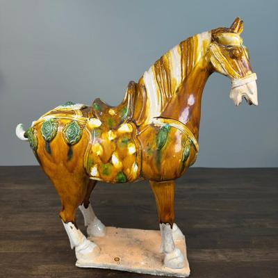 Large 1920s Style Chinese Tang-Style Sancai Glazed Porcelain Horse- FREE NATIONWIDE SHIPPING FOR ALL LOTS