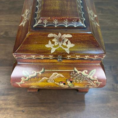 Unique Wood Lidded Box With Asian Design On Side 10x 10 X 10- FREE NATIONWIDE SHIPPING FOR ALL LOTS