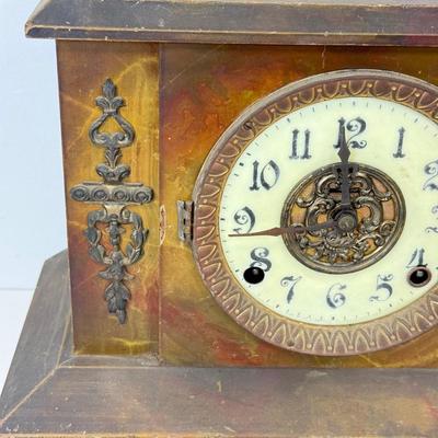 LOT 33: Wood French Style Mantle Clock for Parts or Repair