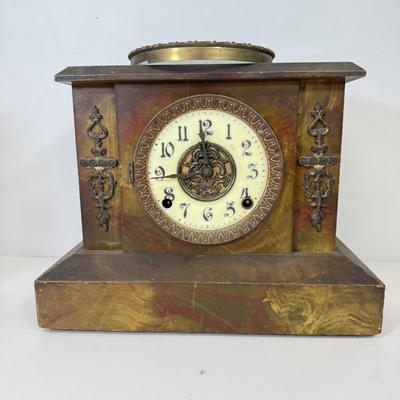 LOT 33: Wood French Style Mantle Clock for Parts or Repair