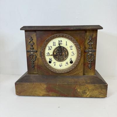LOT 33: Wood French Style Mantle Clock for Parts or Repair