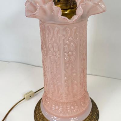 LOT 122: Fenton Style Light Pink Glass Lamp