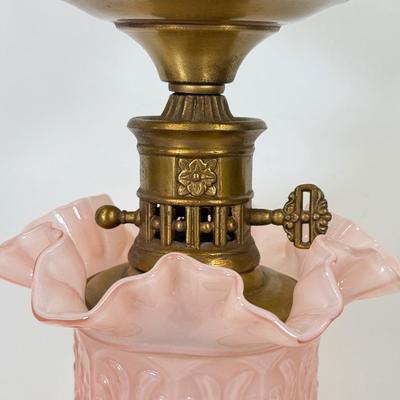 LOT 122: Fenton Style Light Pink Glass Lamp