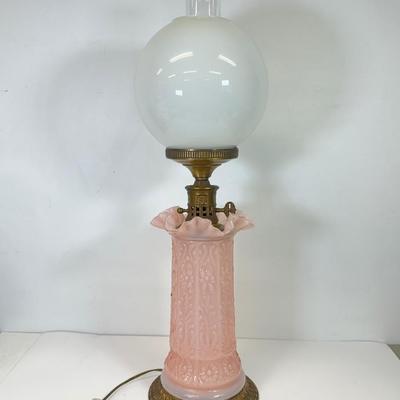 LOT 122: Fenton Style Light Pink Glass Lamp