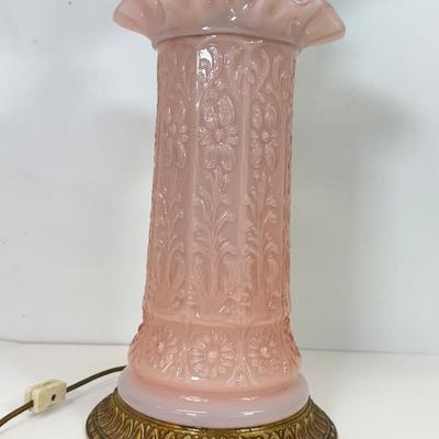 LOT 122: Fenton Style Light Pink Glass Lamp
