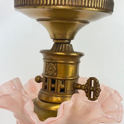 LOT 122: Fenton Style Light Pink Glass Lamp