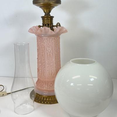 LOT 122: Fenton Style Light Pink Glass Lamp
