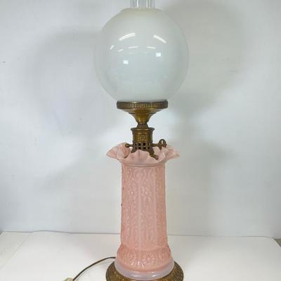 LOT 122: Fenton Style Light Pink Glass Lamp