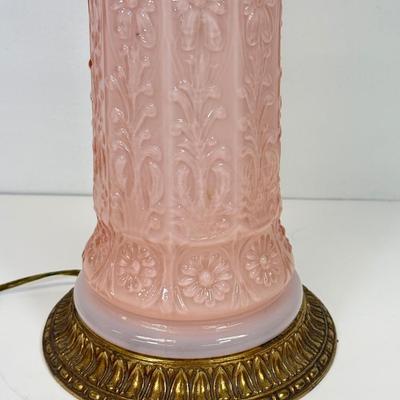 LOT 122: Fenton Style Light Pink Glass Lamp