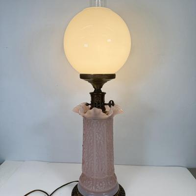 LOT 122: Fenton Style Light Pink Glass Lamp