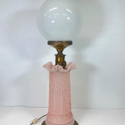 LOT 122: Fenton Style Light Pink Glass Lamp