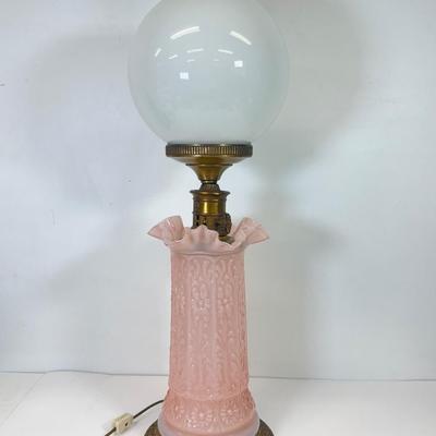 LOT 122: Fenton Style Light Pink Glass Lamp