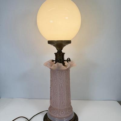LOT 122: Fenton Style Light Pink Glass Lamp