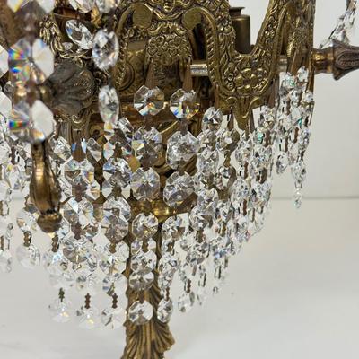 LOT:: Antique Brass & Crystal Wall Sconce 15”