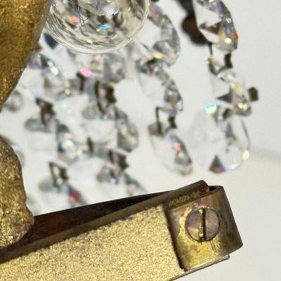 LOT:: Antique Brass & Crystal Wall Sconce 15”