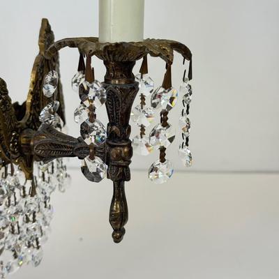 LOT:: Antique Brass & Crystal Wall Sconce 15”