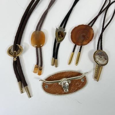LOT 134: Bolo Ties: Stone, Eagle, Arrowhead & More