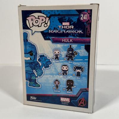 LOT 171: Four Marvel Funko Pops: Hulk Buster (294), Hulk (241), Bruce Banner (250), & Hulk Pez Dispenser