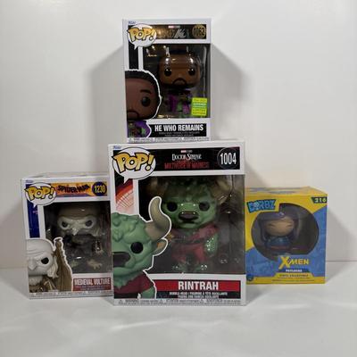 LOT 173: Four Marvel Funko Pops: Rintrah (1004), He Who Remains (1062), Medieval Vulture (1230), & X-Men Psylocke DORBZ (216)