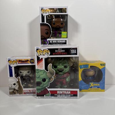 LOT 173: Four Marvel Funko Pops: Rintrah (1004), He Who Remains (1062), Medieval Vulture (1230), & X-Men Psylocke DORBZ (216)